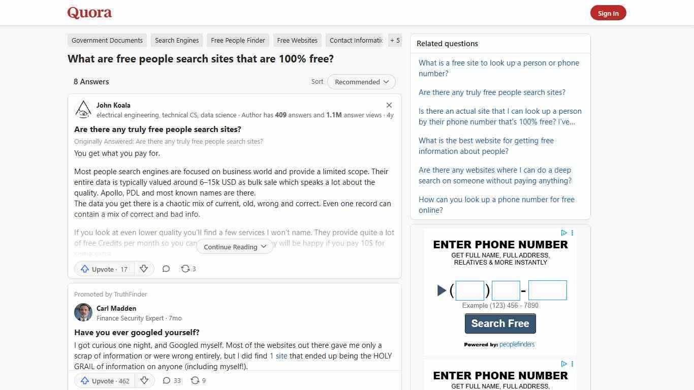What are free people search sites that are 100% free? - Quora